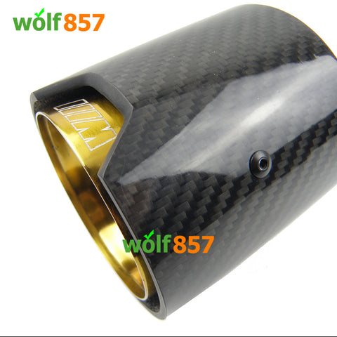 BMW Style 90mm Length Gloss Carbon Fiber M Performance Gold SUS304 Exhaust Tips