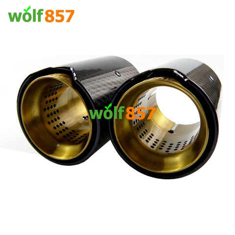 BMW Style 120mm Length Gloss Carbon Fiber M Performance Gold SUS304 Exhaust Tips