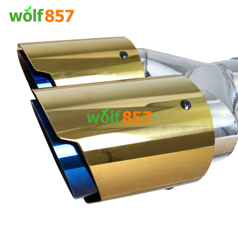 Unversal Y Style Dual Outlet Gold Cover Blue Inner Stainless Steel Exhaust Tip