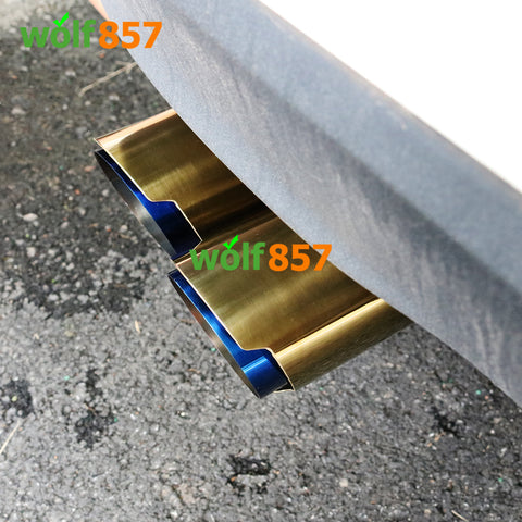 Unversal Y Style Dual Outlet Gold Cover Blue Inner Stainless Steel Exhaust Tip