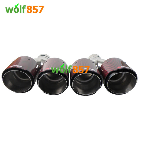 Universal AK Style Dual Y-shaped Red Carbon Fiber Chrome SUS304 Exhaust Tips