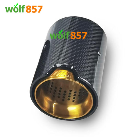 BMW Style 120mm Length Gloss Carbon Fiber M Performance Gold SUS304 Exhaust Tips