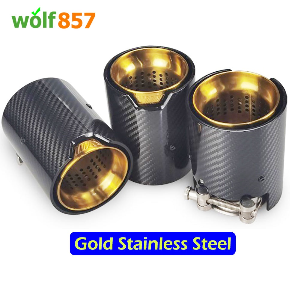 BMW Style 120mm Length Gloss Carbon Fiber M Performance Gold SUS304 Exhaust Tips