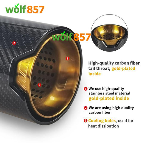 BMW Style 120mm Length Gloss Carbon Fiber M Performance Gold SUS304 Exhaust Tips