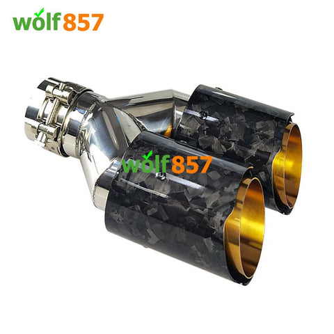 Universal AK Style Dual Y-shaped Forged Carbon Fiber Gold SUS304 Exhaust Tips