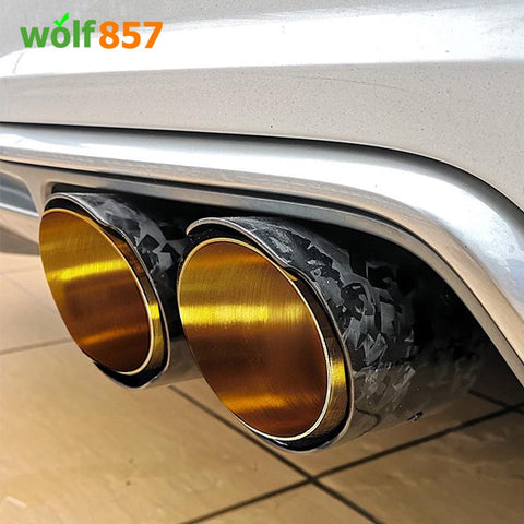 Universal AK Style Dual Y-shaped Forged Carbon Fiber Gold SUS304 Exhaust Tips