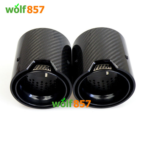 BMW Style 90mm Length Gloss Carbon Fiber M Performance Black SUS304 Exhaust Tips