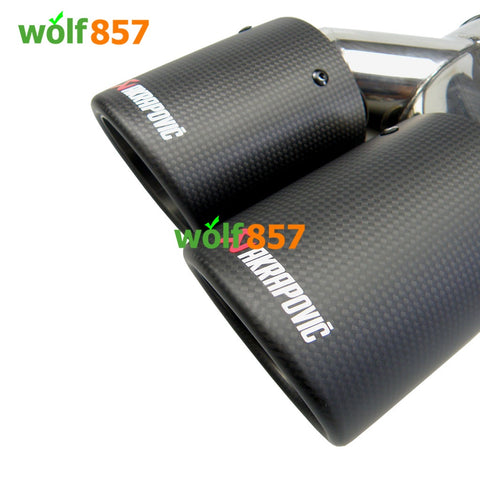 Y Style Universal Matte Curly Carbon Fiber AK Style Chrome Dual Exhaust Tip