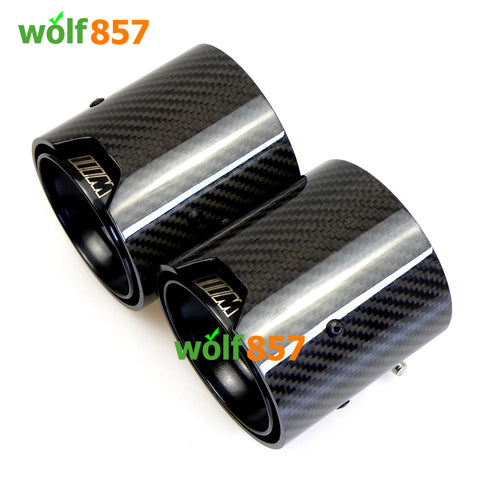 BMW Style 90mm Length Gloss Carbon Fiber M Performance Black SUS304 Exhaust Tips