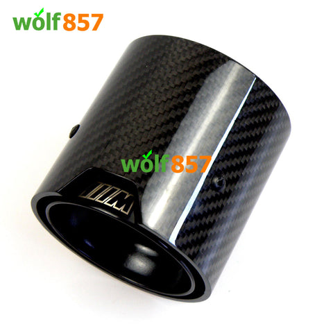 BMW Style 90mm Length Gloss Carbon Fiber M Performance Black SUS304 Exhaust Tips